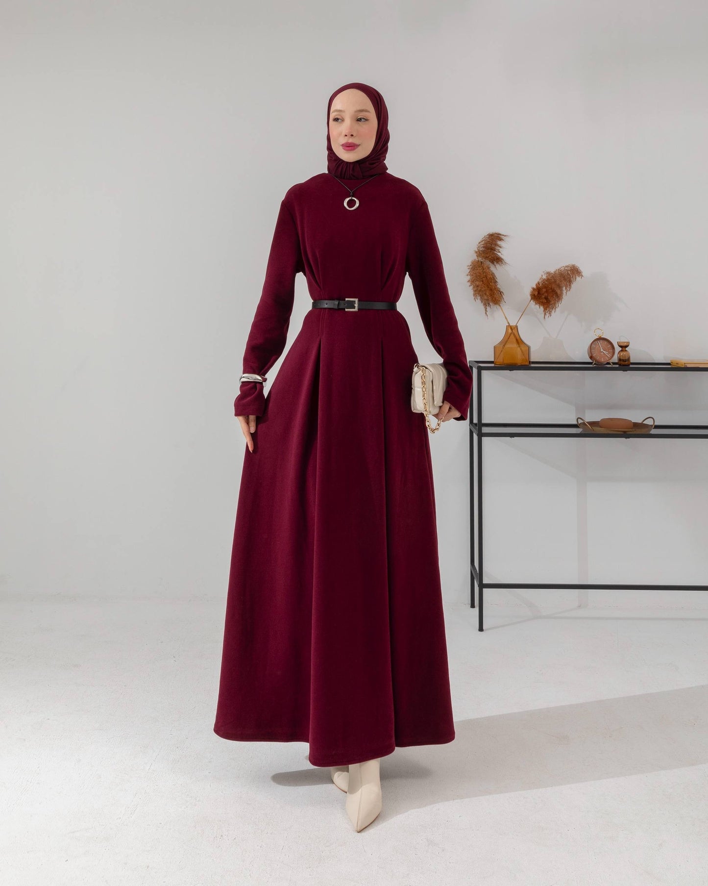 Meri Store Kleid mit Gürtel 6582 Bordeaux
