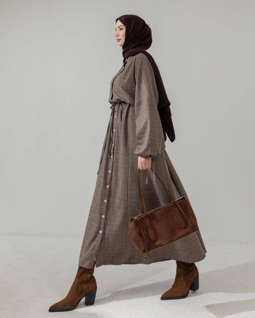 MeriStore Ekose Kleid Beige 6404