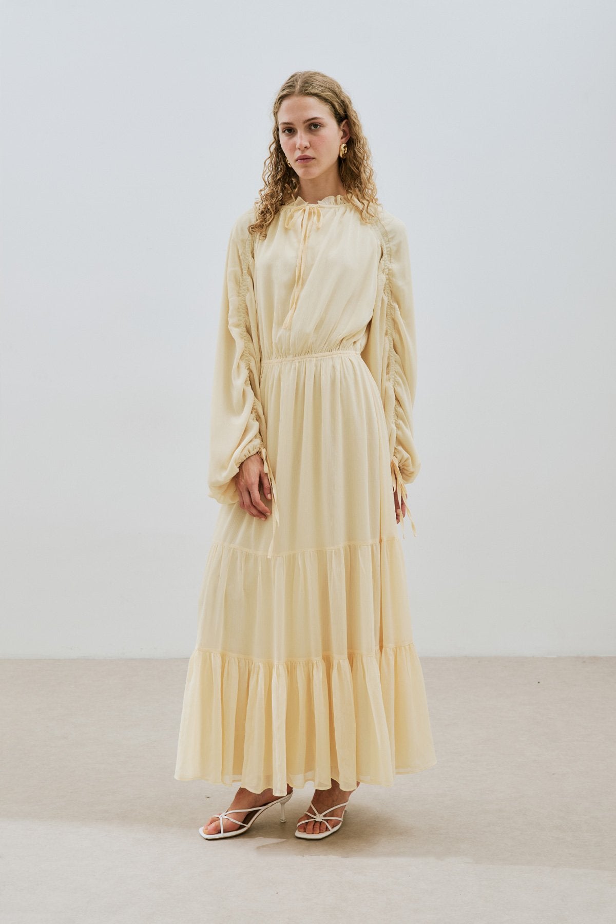 Manuka UZUN BÜZGÜLÜ ŞİFON ELBİSE SOFT SARI Kleid