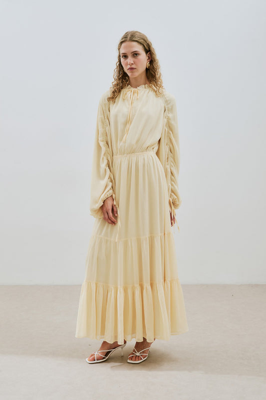 Manuka UZUN BÜZGÜLÜ ŞİFON ELBİSE SOFT SARI Kleid