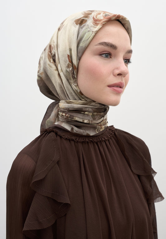 FreshScarfs MARIELLE DESEN PAMUKLU VİSKON Esarp Kahve