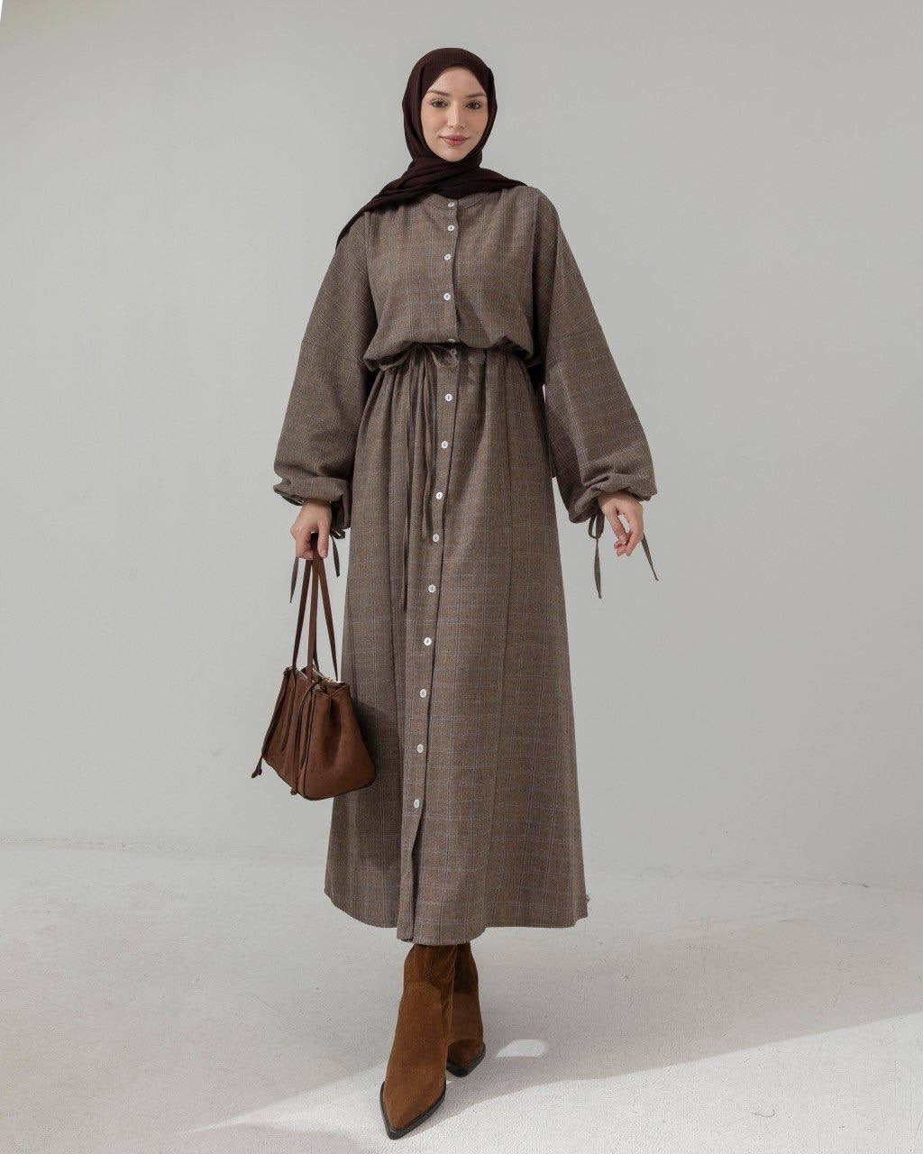 MeriStore Ekose Kleid Beige 6404