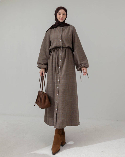 MeriStore Ekose Kleid Beige 6404