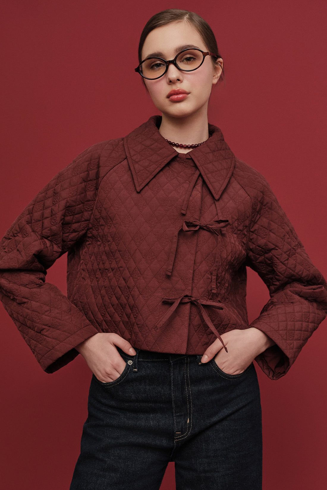 Manuka kurze Kapitone Jacke Bordeaux