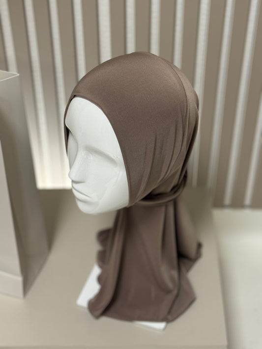 Fertigkopftuch Liquid Jersey mit Knöpfen Taupe