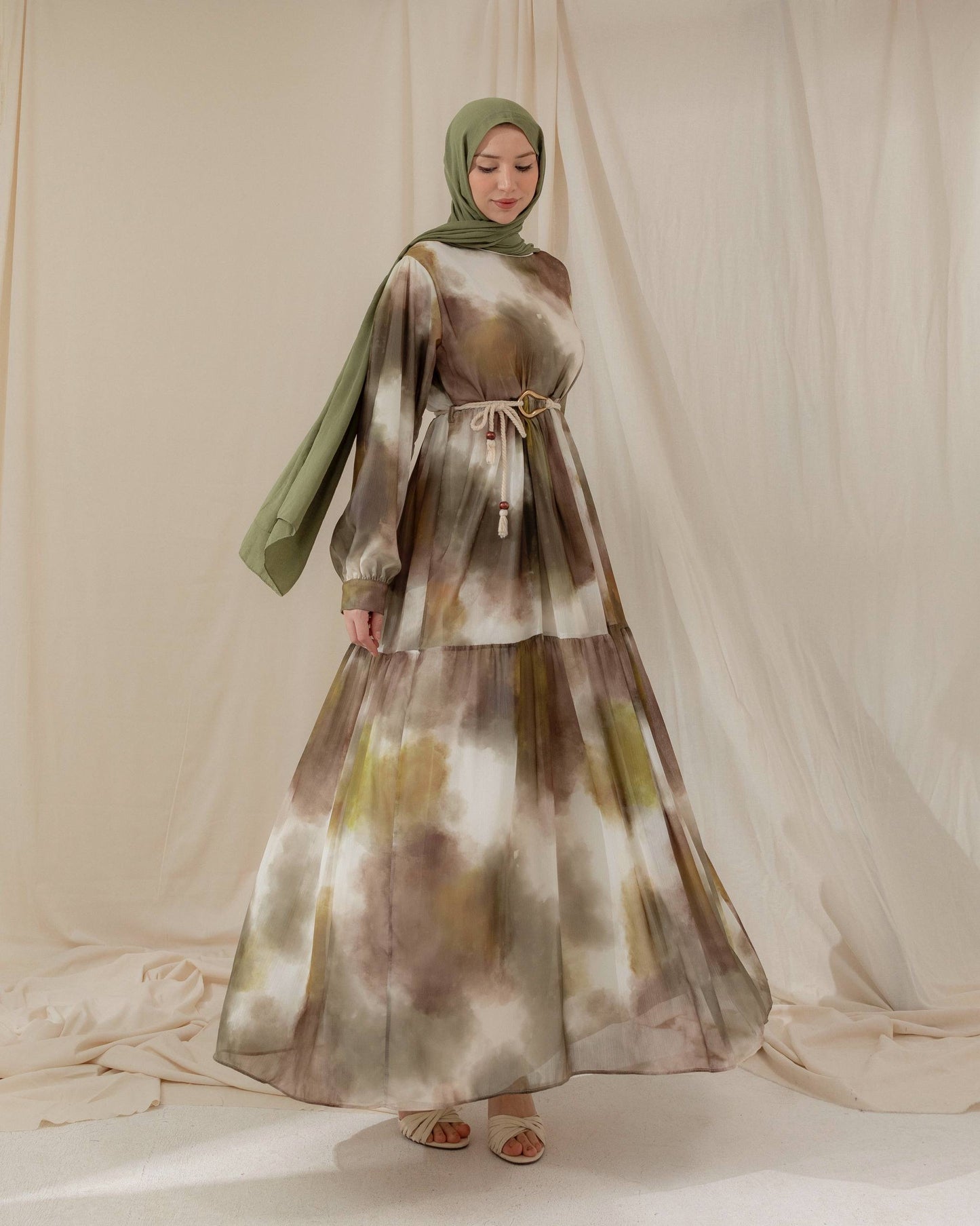 MeriStore Kleid 6464 Khaki mit Gürtel