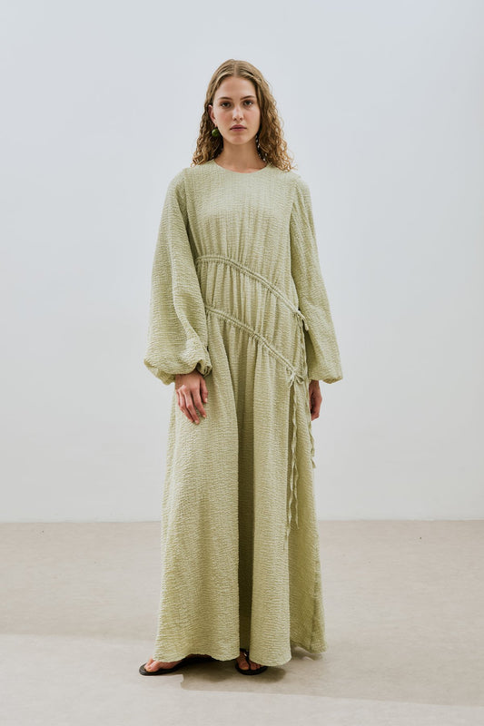 Manuka BÜZGÜ BAĞLAMALI DOKULU ELBİSE YEŞİL Kleid
