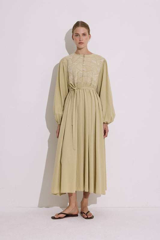 Manuka DOKULU NAKIŞ DETAYLI ELBİSE Khaki Kleid