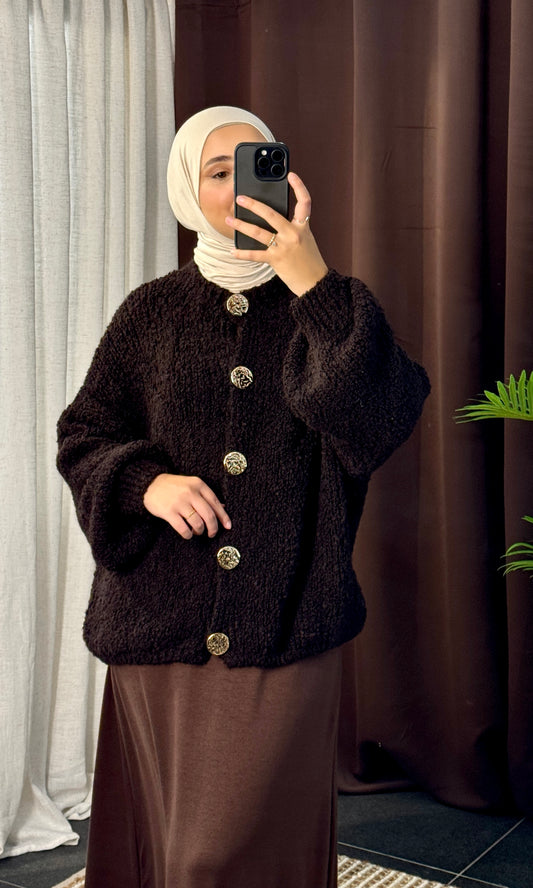 Teddy Strickjacke mit goldenen Knöpfen