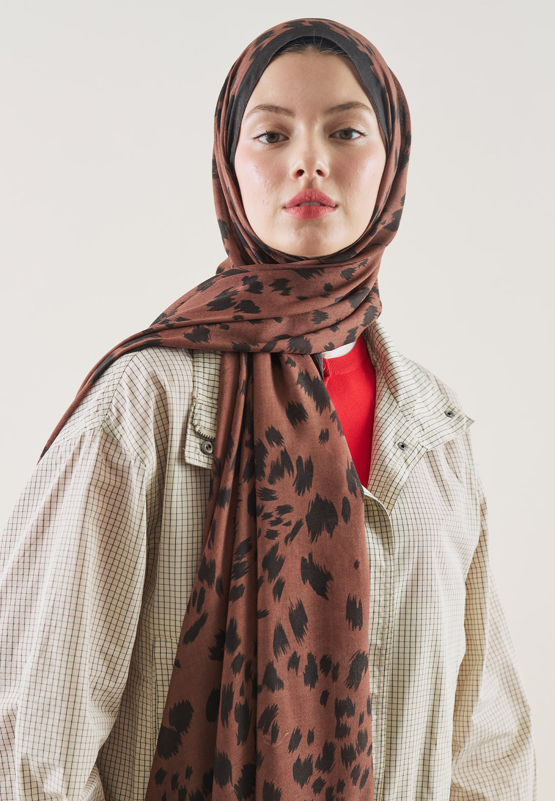 FreshScarfs Rami Hijab Cheetah Desen Kahve