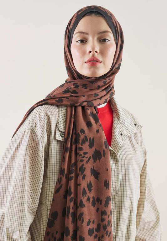FreshScarfs Rami Hijab Cheetah Desen Kahve