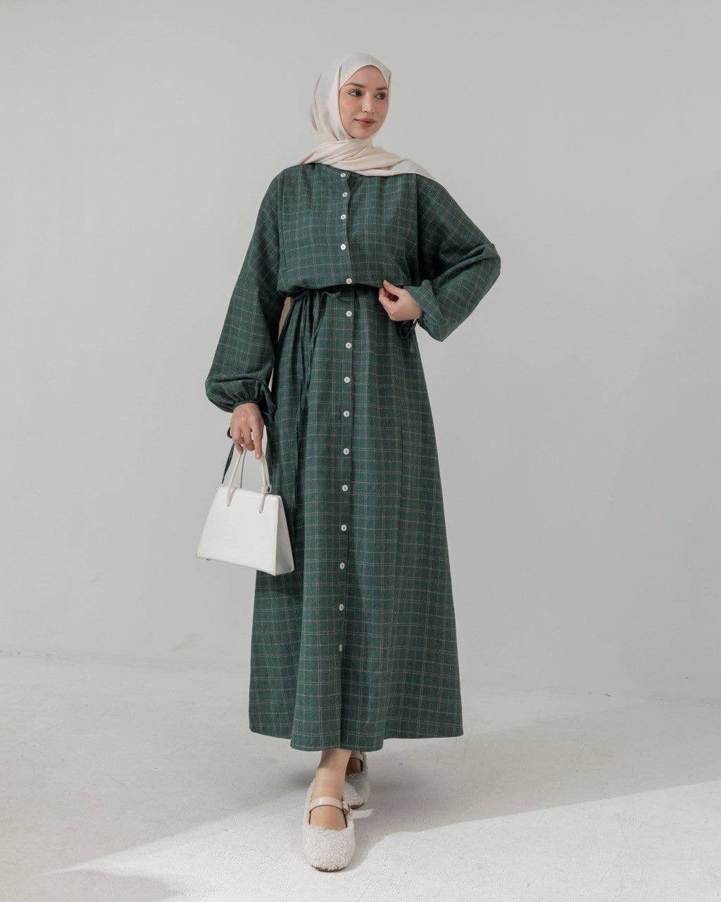 MeriStore Ekose Kleid Green 6404