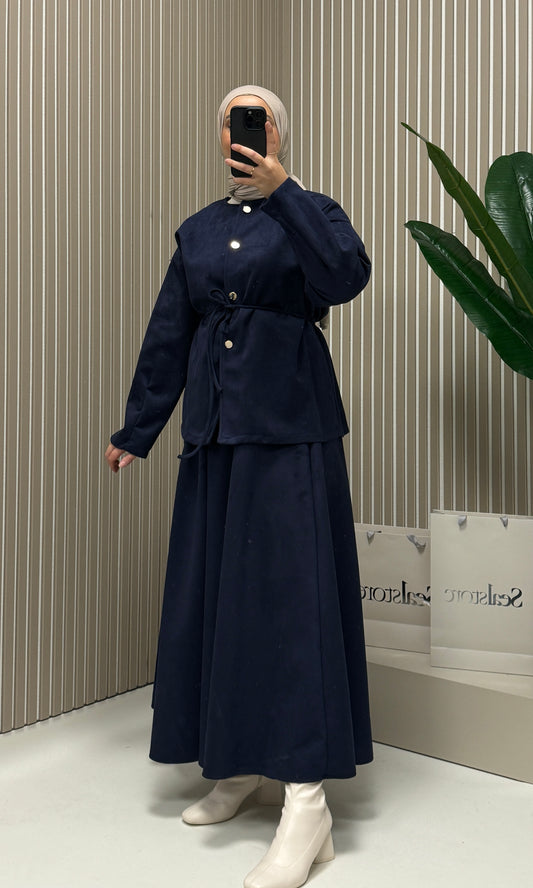 Suede 2-teiler mit Rock Marineblau