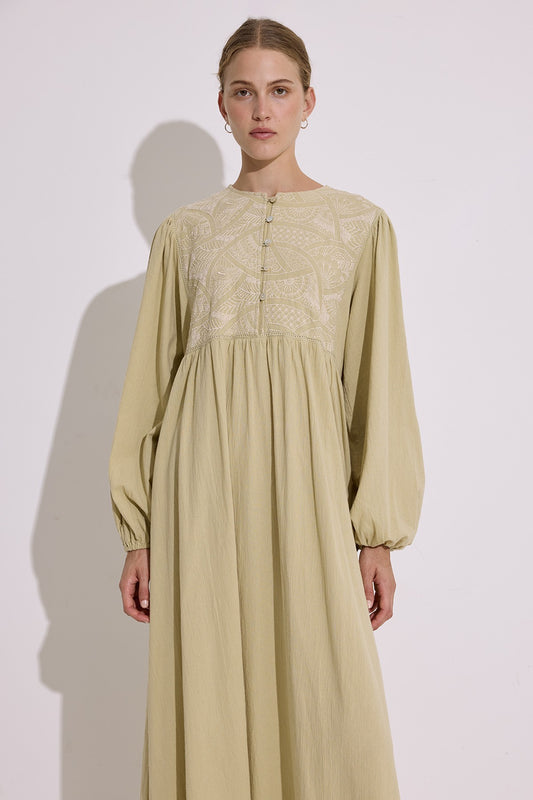 Manuka DOKULU NAKIŞ DETAYLI ELBİSE Khaki Kleid