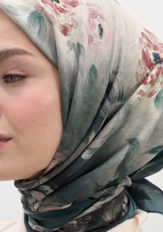FreshScarfs MARIELLE DESEN PAMUKLU VİSKON Esarp Petrol