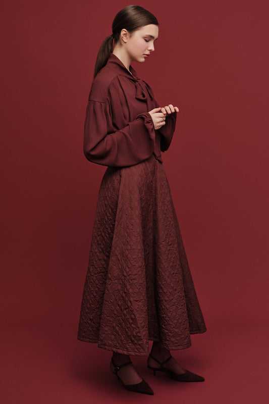 Manuka weit geschnittener Kapitone Rock Bordeaux