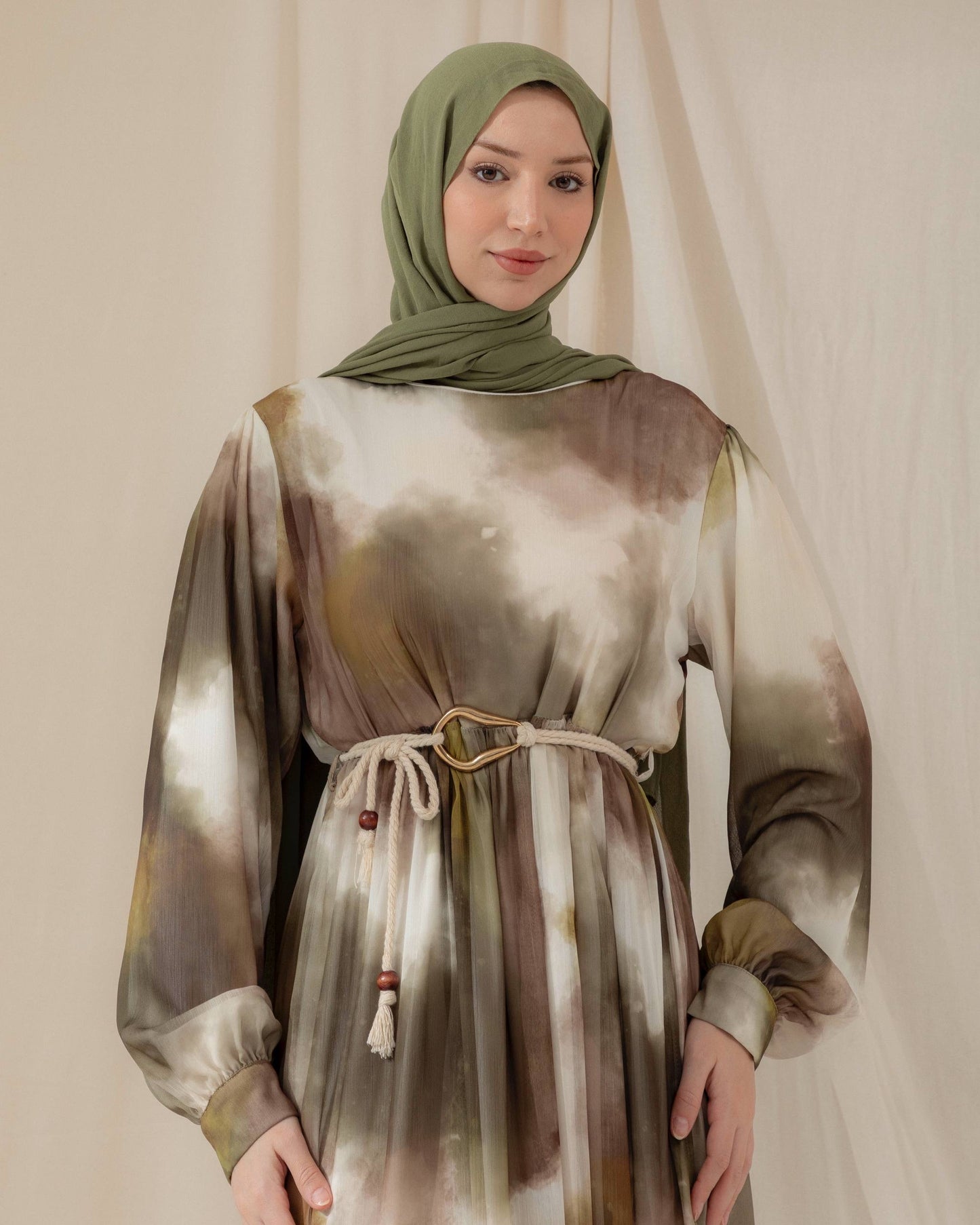 MeriStore Kleid 6464 Khaki mit Gürtel