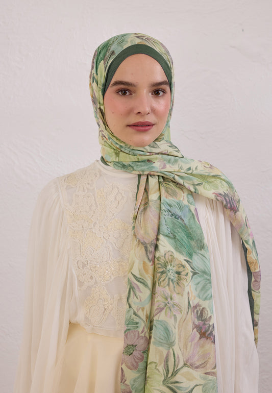 FreshScarfs Rami Hijab Vintage Garden Koyu Yesil