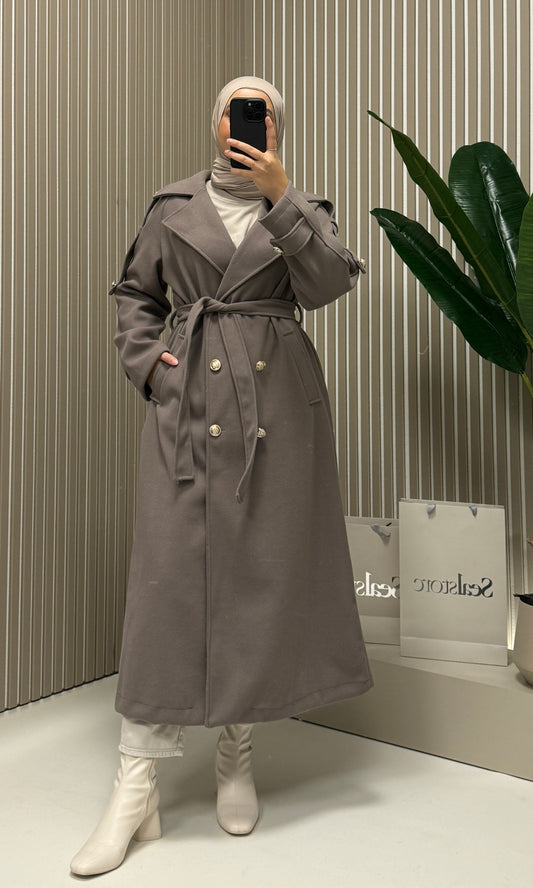 Mantel mit goldenen Knöpfen 5588 taupe