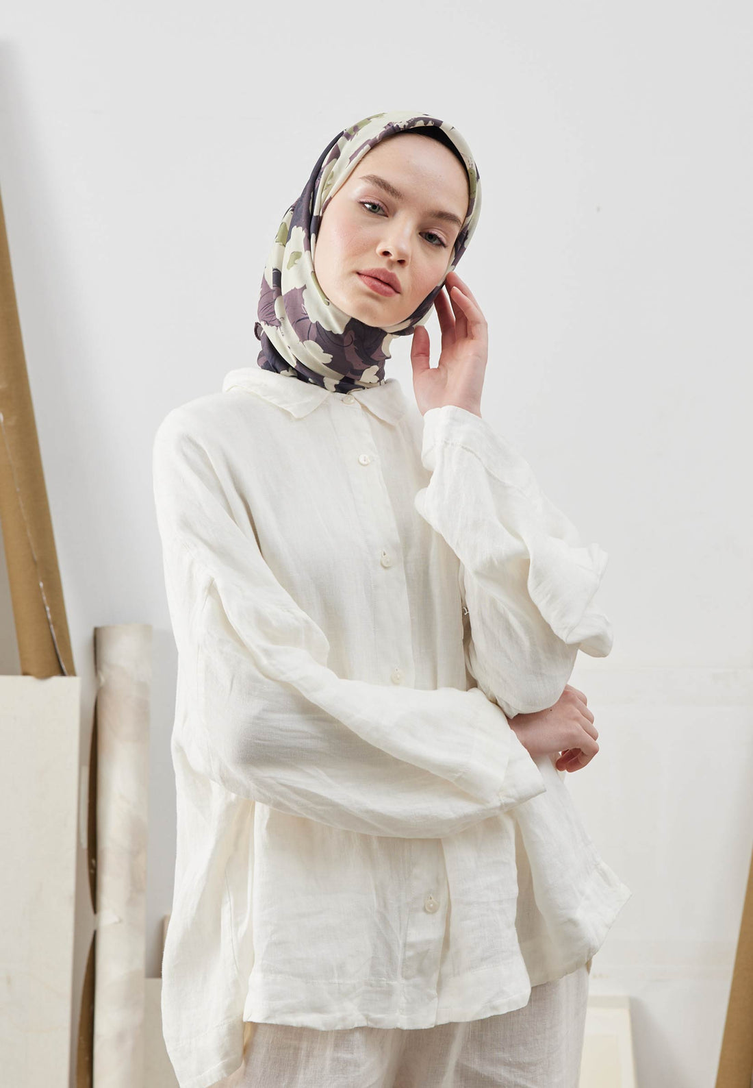 FreshScarfs Pamuklu Ipek Dokulu Esarp 95x95cm Multiflower Mürdüm
